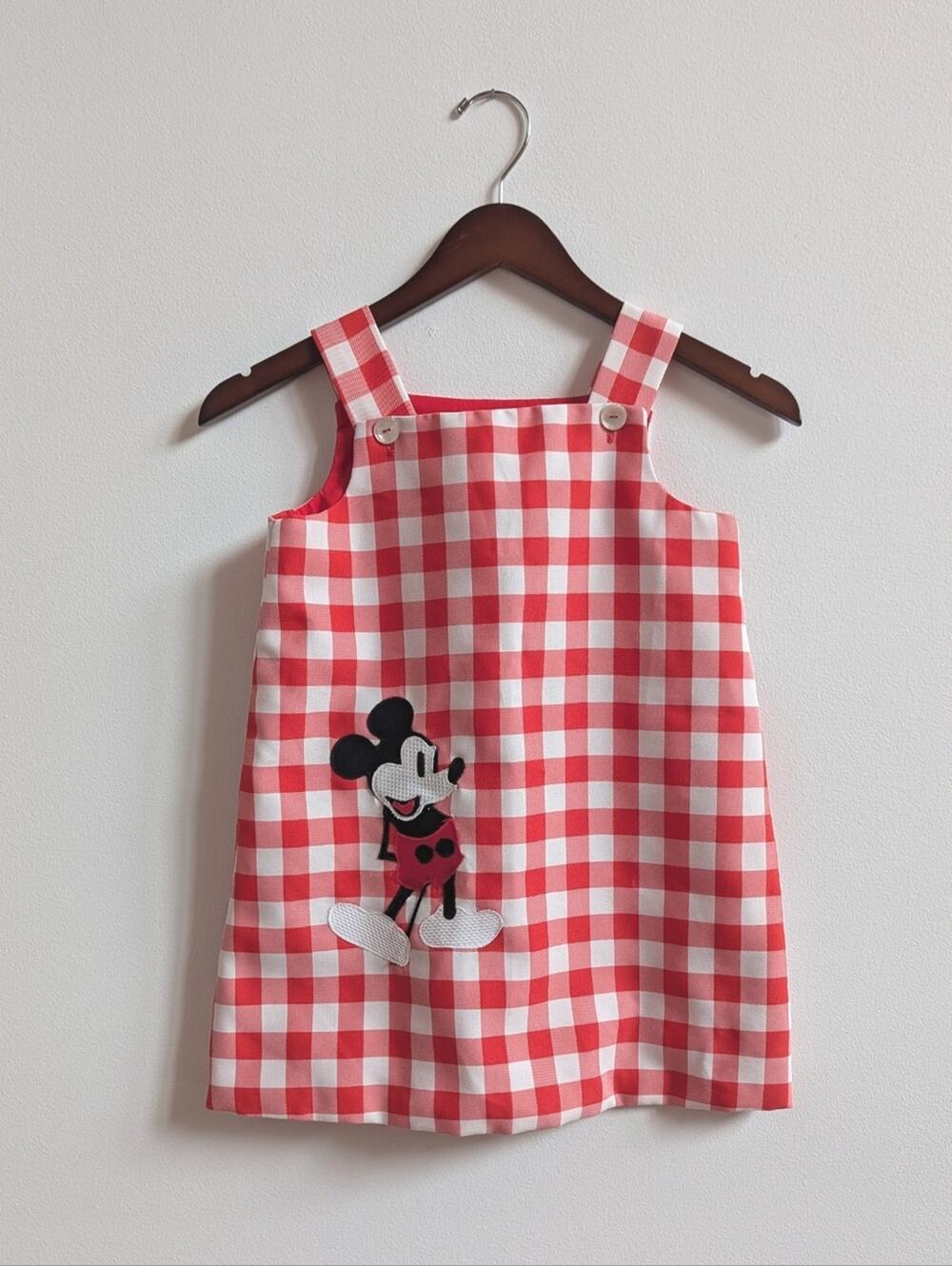 Vtg 90s Chocolate Soup Mickey Mouse Dress 6x Girls Red Gingham